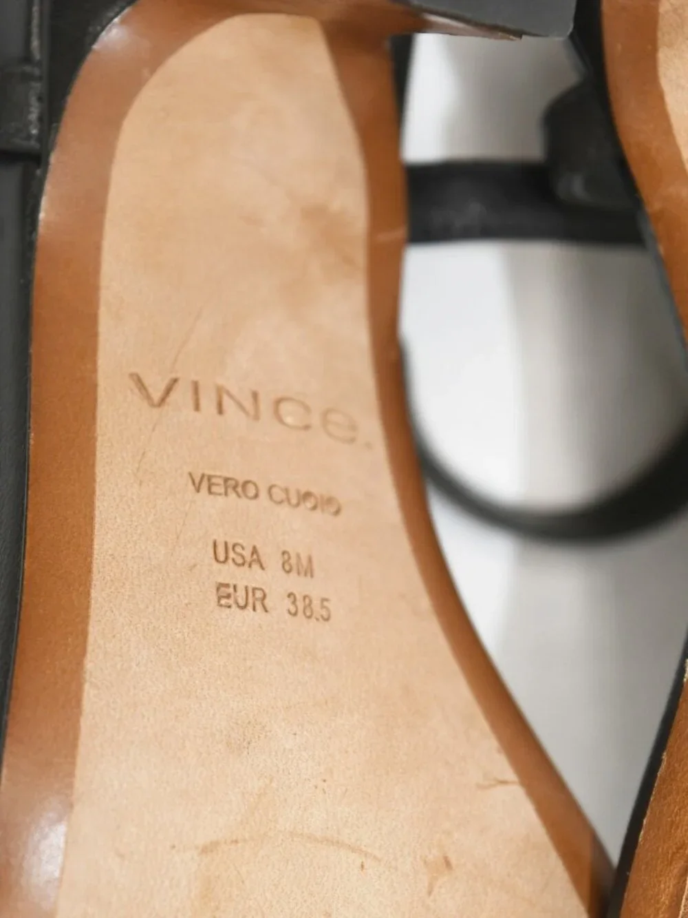 $330 Vince Coco Ankle Strap Sandal BLACK LEATHER SQUARE TOE 8 US (DD3)